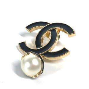 CHANEL B24S CC CC Mark Faux Pearl Accessories Brooch Metal Gold/Black Unused